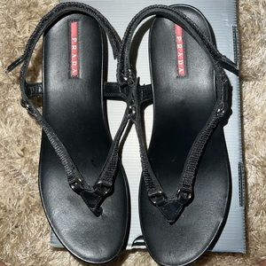 Prada Sport Black Wedge Sandals
